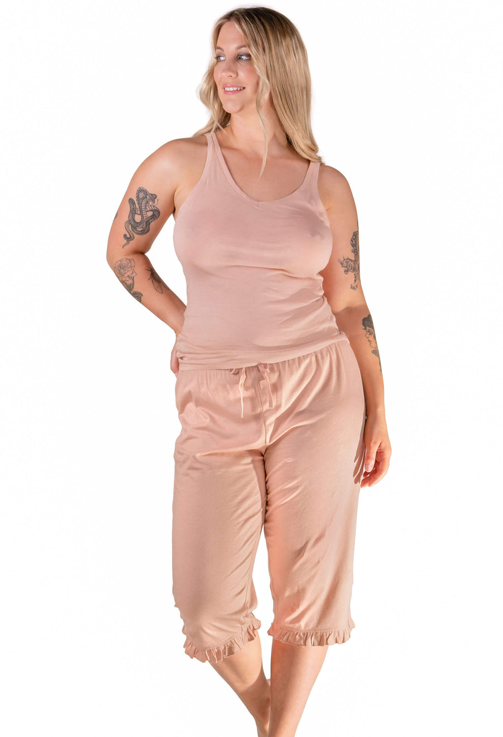 100% Cotton 3/4 Pant and Tank Tops Lounge Set