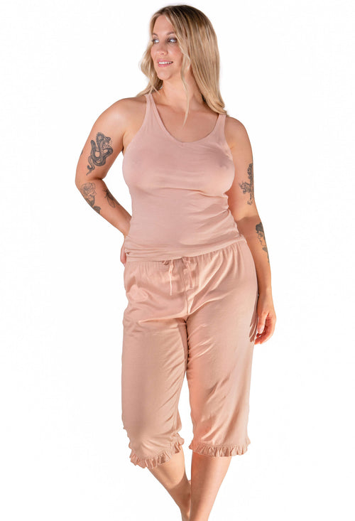 100% Cotton 3/4 Pant and Tank Tops Lounge Set